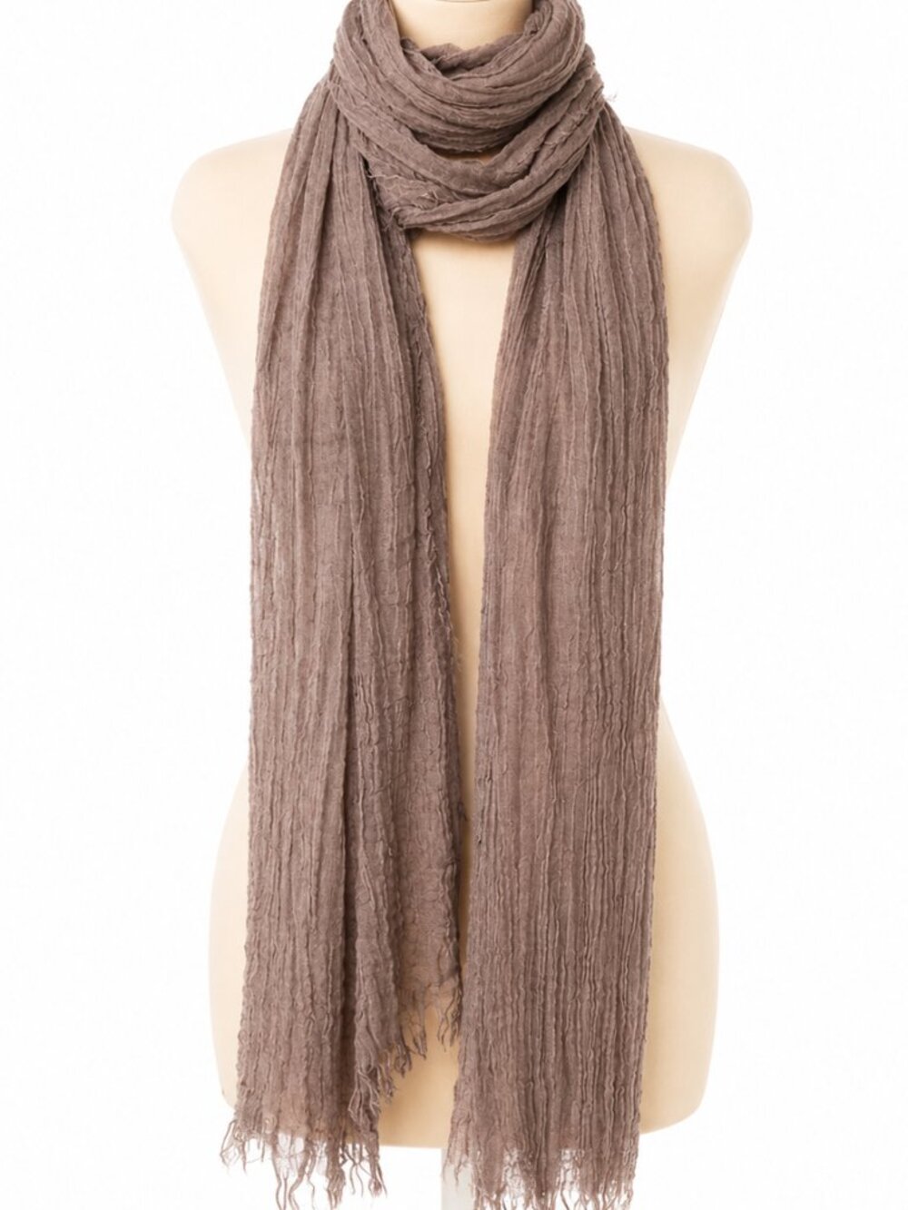 GAUZE Frayed Edge Taupe Long Scarf